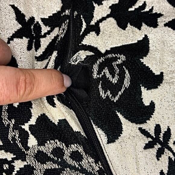 Vtg Joseph Magnin Tapestry Sleeveless Sheath Dress Medium White Black Floral 60s - Picture 12 of 14